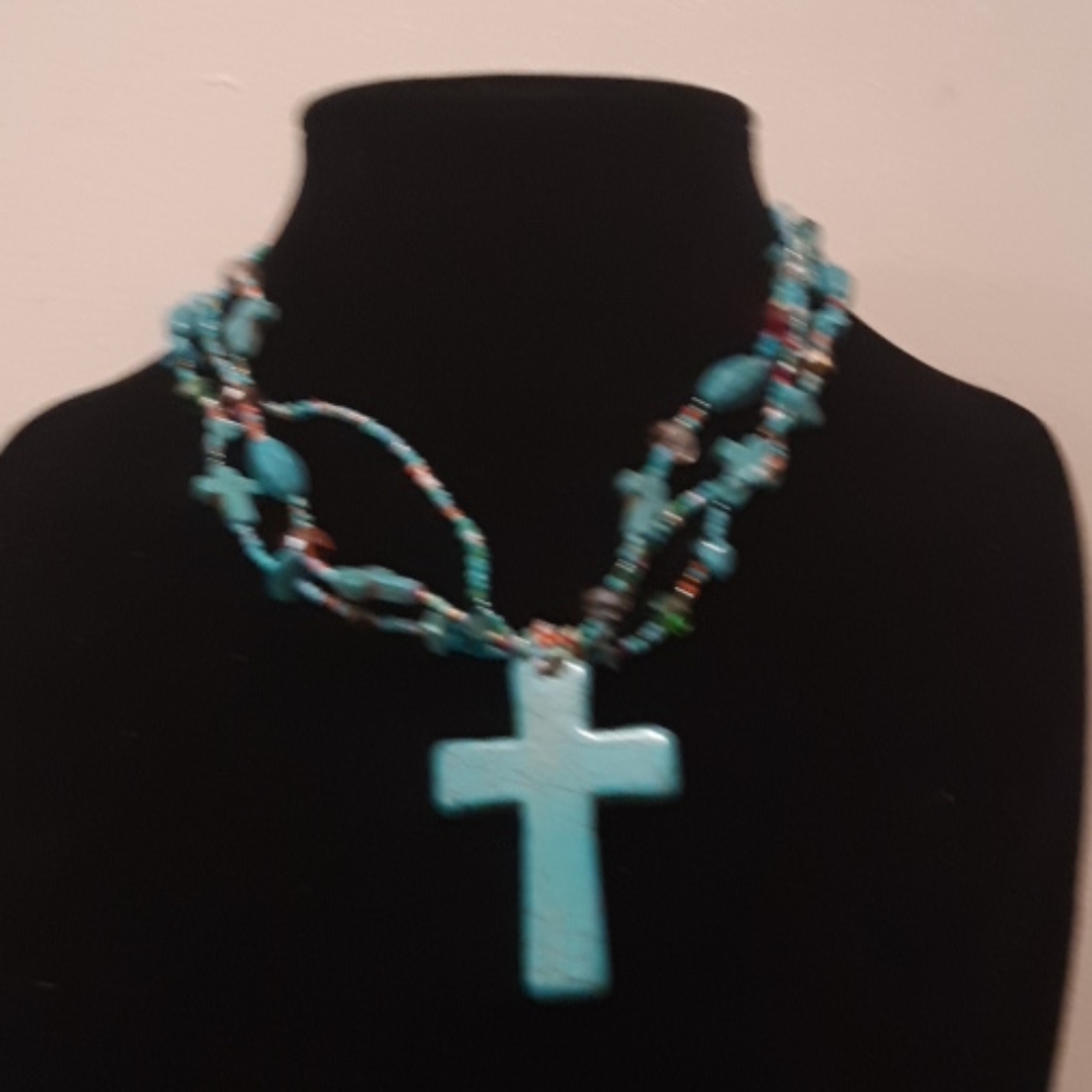 Cross necklace turquoise looking